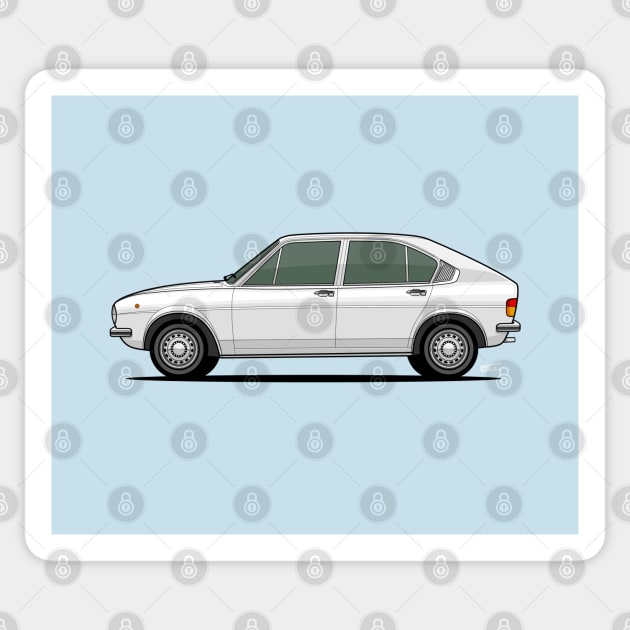 Alfasud side profile drawing - White Sticker by RJW Autographics